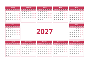 2027年日历 模板E型