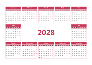 2028年日历 模板E型
